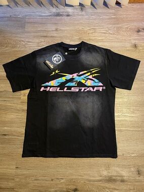 Hellstar Black Graphic Logo Tee with Multicolor Print